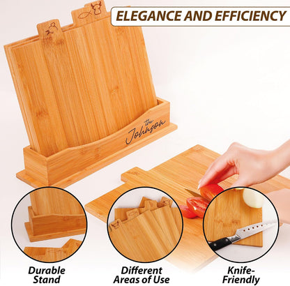 4-Piece Custom Wooden Chopping Boards for Kitchen, Wedding Gift for Couple 2026, Personalized Cutting Board Set with Holder, Gifts for Anniversary, Christmas, Housewarming, New Home, Engagement