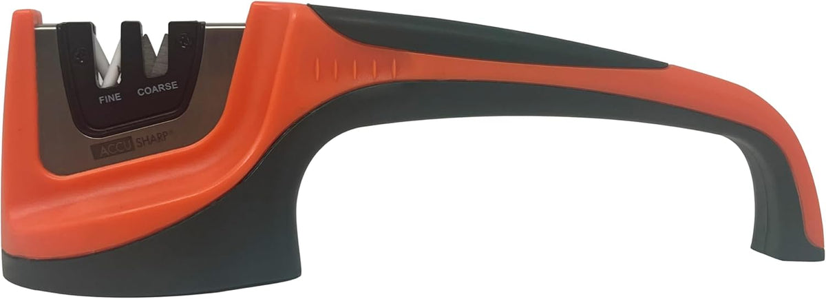 AccuSharp Pull-Through Knife Sharpener, Handheld, Blade Sharpener, Repair, Restore, and Polish Blades, Portable Multi-Tool Sharpener, Orange/Green