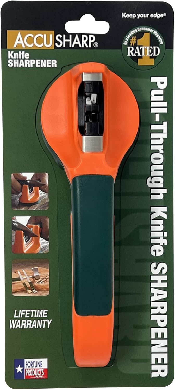 AccuSharp Pull-Through Knife Sharpener, Handheld, Blade Sharpener, Repair, Restore, and Polish Blades, Portable Multi-Tool Sharpener, Orange/Green