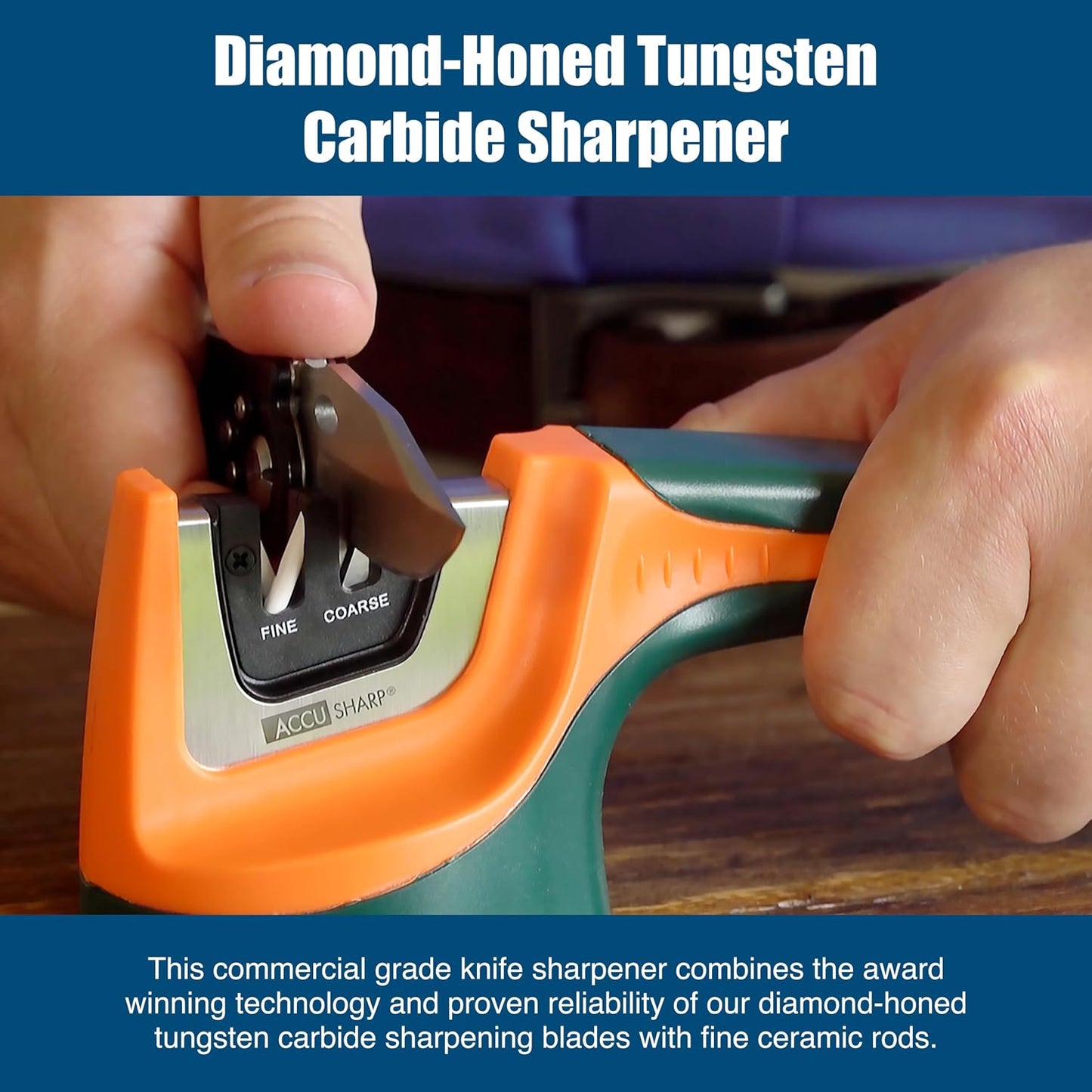 AccuSharp Pull-Through Knife Sharpener, Handheld, Blade Sharpener, Repair, Restore, and Polish Blades, Portable Multi-Tool Sharpener, Orange/Green