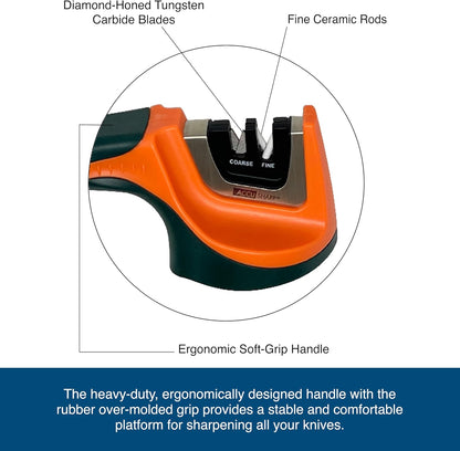 AccuSharp Pull-Through Knife Sharpener, Handheld, Blade Sharpener, Repair, Restore, and Polish Blades, Portable Multi-Tool Sharpener, Orange/Green