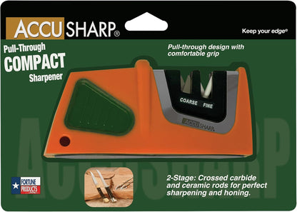 AccuSharp Pull-Through Knife Sharpener, Handheld, Blade Sharpener, Repair, Restore, and Polish Blades, Portable Multi-Tool Sharpener, Orange/Green