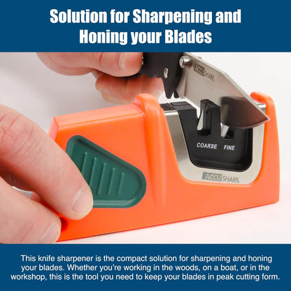 AccuSharp Pull-Through Knife Sharpener, Handheld, Blade Sharpener, Repair, Restore, and Polish Blades, Portable Multi-Tool Sharpener, Orange/Green