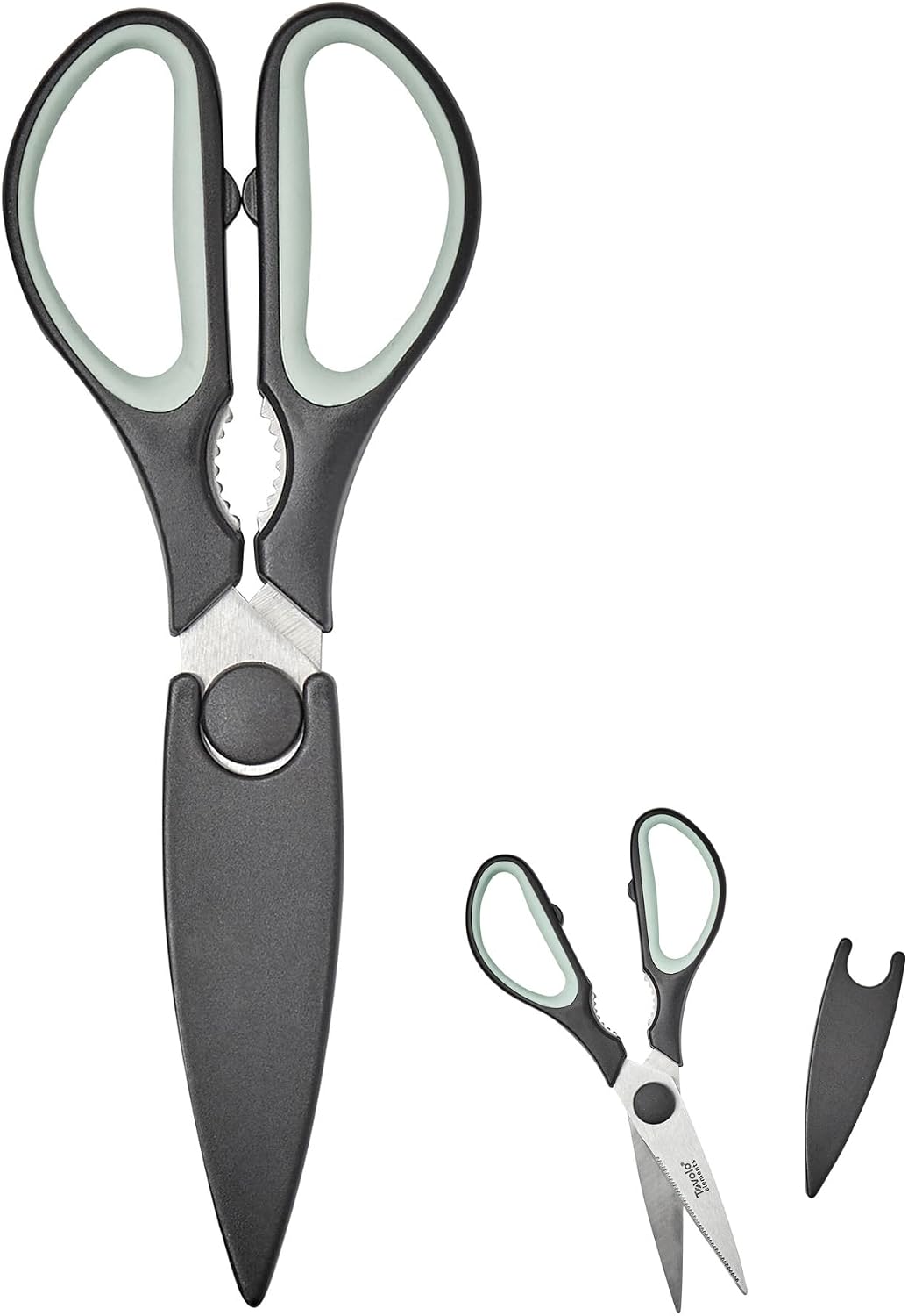 Elements All Purpose Kitchen Shear with Cover Sheath Heavy Duty Meat Poultry Sharp Kitchen Utility Scissor Dishwasher Safe Soft Comfort Grip Silicone Handle Magnetic Sheath, Black & Blue Haze