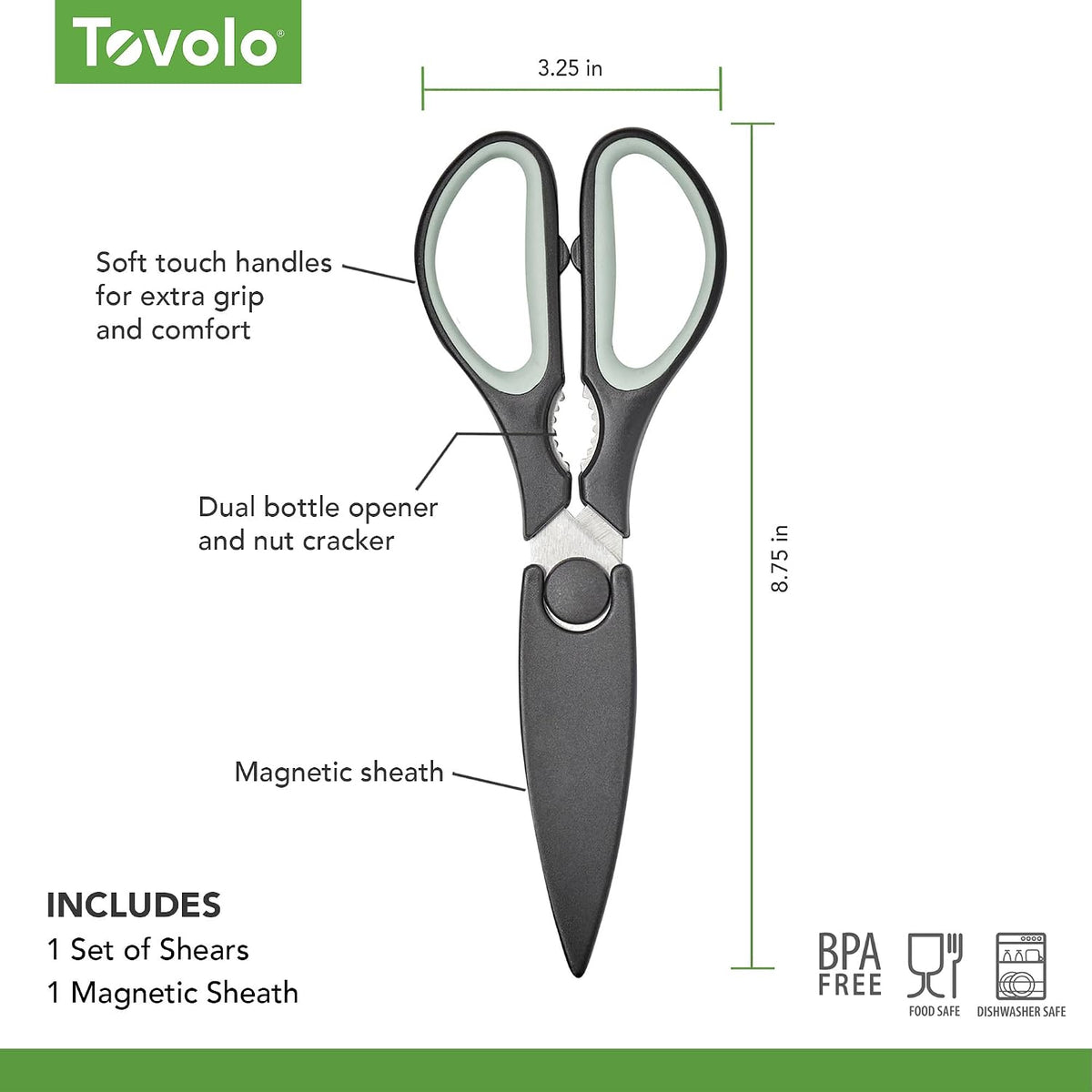 Elements All Purpose Kitchen Shear with Cover Sheath Heavy Duty Meat Poultry Sharp Kitchen Utility Scissor Dishwasher Safe Soft Comfort Grip Silicone Handle Magnetic Sheath, Black & Blue Haze