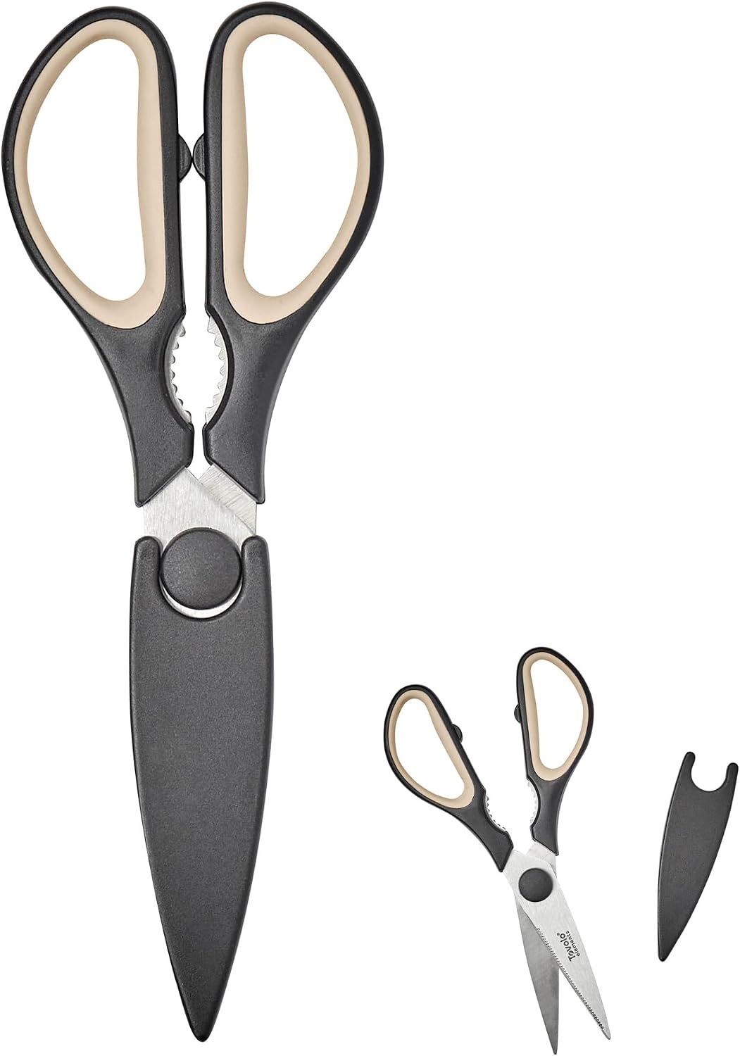 Elements All Purpose Kitchen Shear with Cover Sheath Heavy Duty Meat Poultry Sharp Kitchen Utility Scissor Dishwasher Safe Soft Comfort Grip Silicone Handle Magnetic Sheath, Black & Blue Haze