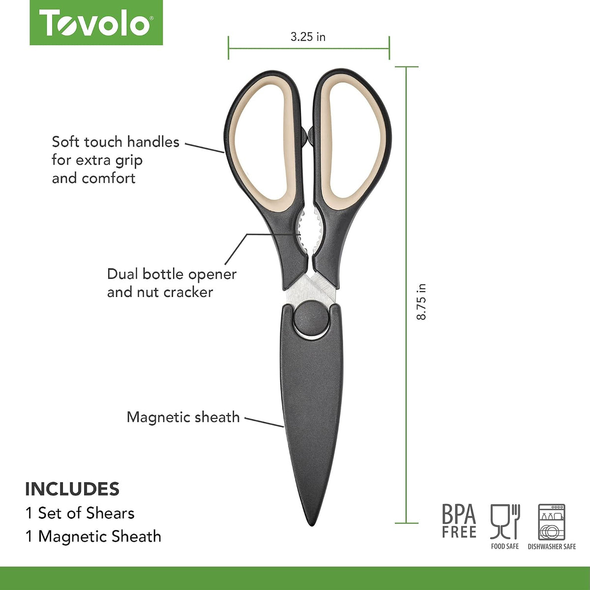 Elements All Purpose Kitchen Shear with Cover Sheath Heavy Duty Meat Poultry Sharp Kitchen Utility Scissor Dishwasher Safe Soft Comfort Grip Silicone Handle Magnetic Sheath, Black & Blue Haze