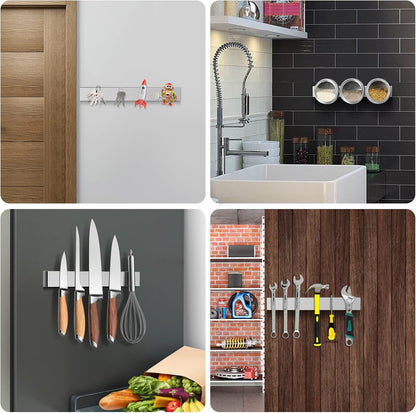 10 Inch Magnetic Knife Holder for Refrigerator, Stainless Steel Double Sided Magnet Knife Strip for Wall, No Drilling Magnetic Knife Rack with Powerful Magnetic Pull Force Fridge Applicable