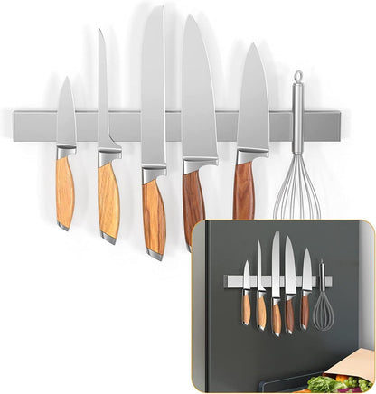 10 Inch Magnetic Knife Holder for Refrigerator, Stainless Steel Double Sided Magnet Knife Strip for Wall, No Drilling Magnetic Knife Rack with Powerful Magnetic Pull Force Fridge Applicable