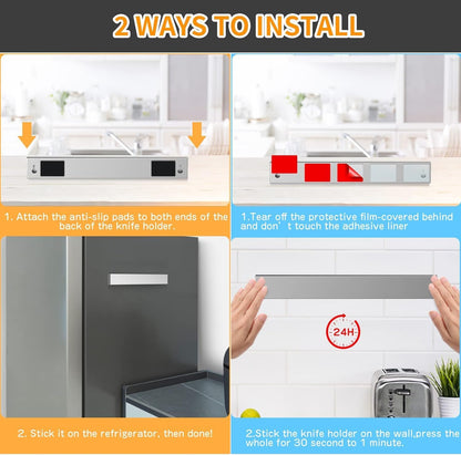 10 Inch Magnetic Knife Holder for Refrigerator, Stainless Steel Double Sided Magnet Knife Strip for Wall, No Drilling Magnetic Knife Rack with Powerful Magnetic Pull Force Fridge Applicable