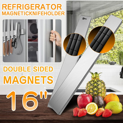10 Inch Magnetic Knife Holder for Refrigerator, Stainless Steel Double Sided Magnet Knife Strip for Wall, No Drilling Magnetic Knife Rack with Powerful Magnetic Pull Force Fridge Applicable