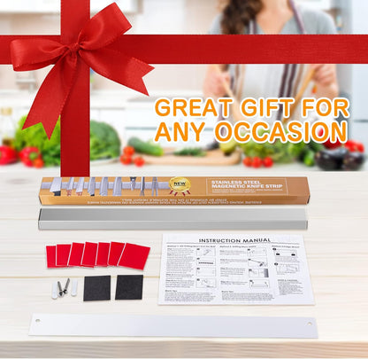 10 Inch Magnetic Knife Holder for Refrigerator, Stainless Steel Double Sided Magnet Knife Strip for Wall, No Drilling Magnetic Knife Rack with Powerful Magnetic Pull Force Fridge Applicable
