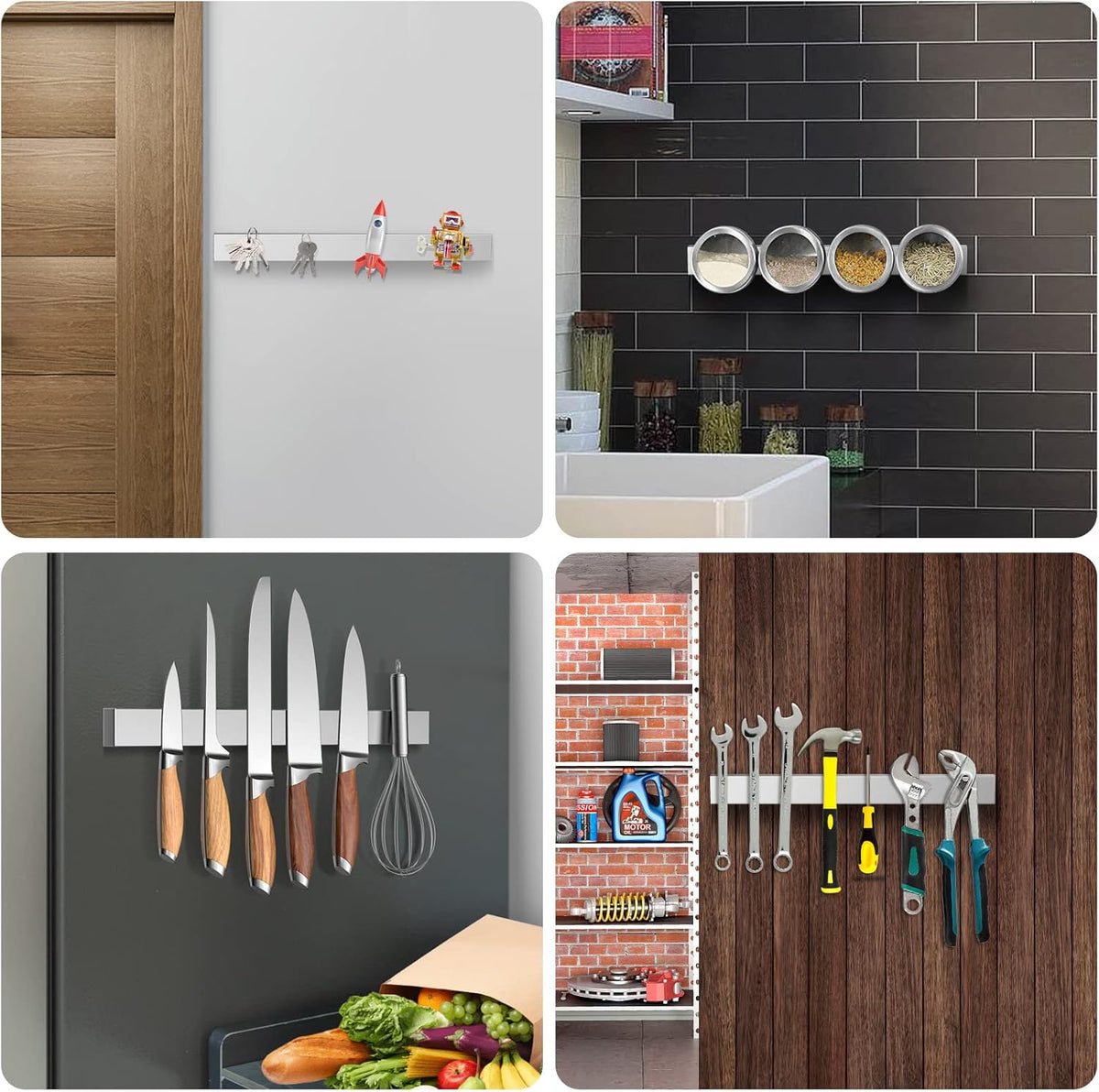 10 Inch Magnetic Knife Holder for Refrigerator, Stainless Steel Double Sided Magnet Knife Strip for Wall, No Drilling Magnetic Knife Rack with Powerful Magnetic Pull Force Fridge Applicable