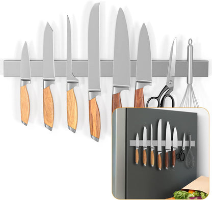 10 Inch Magnetic Knife Holder for Refrigerator, Stainless Steel Double Sided Magnet Knife Strip for Wall, No Drilling Magnetic Knife Rack with Powerful Magnetic Pull Force Fridge Applicable