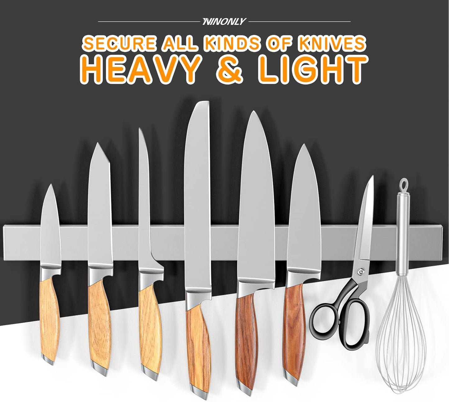 10 Inch Magnetic Knife Holder for Refrigerator, Stainless Steel Double Sided Magnet Knife Strip for Wall, No Drilling Magnetic Knife Rack with Powerful Magnetic Pull Force Fridge Applicable