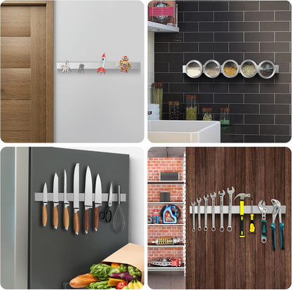 10 Inch Magnetic Knife Holder for Refrigerator, Stainless Steel Double Sided Magnet Knife Strip for Wall, No Drilling Magnetic Knife Rack with Powerful Magnetic Pull Force Fridge Applicable