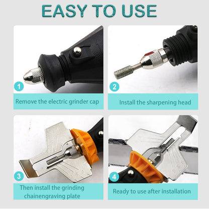 Chainsaw Sharpening Attachment Kit - 8Pcs Chain Saw Blade Teeth Sharpener Set with Angle Guide and Diamond Burr Grinding Stone Files, Drill Power Tool Accessories for Gardening Lawn Mower Chainsaw