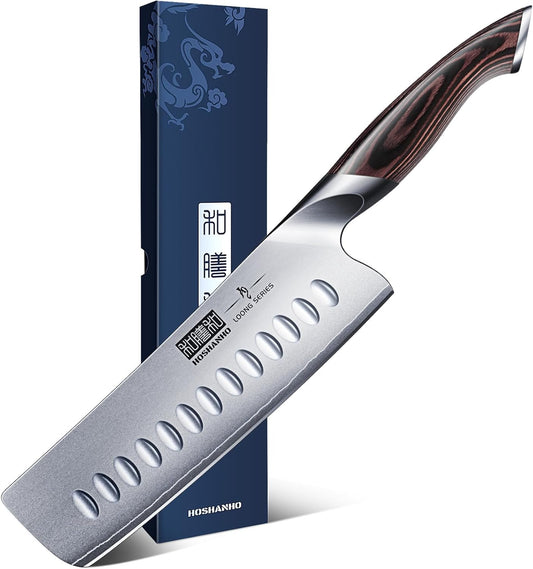 7 Inch Nakiri Knife, Ultra Sharp Japanese Kitchen Chef Knife | Multipurpose Japanese High Carbon Stainless Steel Meat Vegetable Sharp Kitchen Knife with Ergonomic Pakkawood Handle