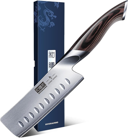 7 Inch Nakiri Knife, Ultra Sharp Japanese Kitchen Chef Knife | Multipurpose Japanese High Carbon Stainless Steel Meat Vegetable Sharp Kitchen Knife with Ergonomic Pakkawood Handle