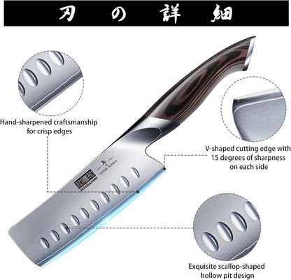 7 Inch Nakiri Knife, Ultra Sharp Japanese Kitchen Chef Knife | Multipurpose Japanese High Carbon Stainless Steel Meat Vegetable Sharp Kitchen Knife with Ergonomic Pakkawood Handle