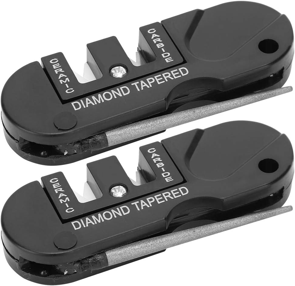 Portable Pre‑Set Carbides EDC Knife Sharpener, Tapered Rod Knife Sharpener, Diamond+Ceramic+Alloy 2 PCS 80x30x15mm for Family Daily Furniture Home Fishing