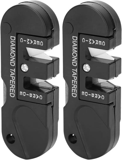 Portable Pre‑Set Carbides EDC Knife Sharpener, Tapered Rod Knife Sharpener, Diamond+Ceramic+Alloy 2 PCS 80x30x15mm for Family Daily Furniture Home Fishing