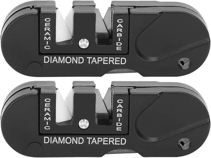 Portable Pre‑Set Carbides EDC Knife Sharpener, Tapered Rod Knife Sharpener, Diamond+Ceramic+Alloy 2 PCS 80x30x15mm for Family Daily Furniture Home Fishing