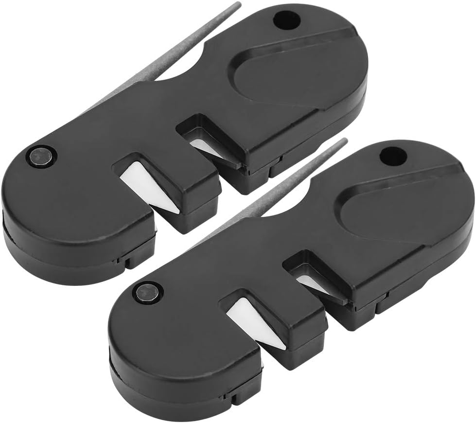 Portable Pre‑Set Carbides EDC Knife Sharpener, Tapered Rod Knife Sharpener, Diamond+Ceramic+Alloy 2 PCS 80x30x15mm for Family Daily Furniture Home Fishing