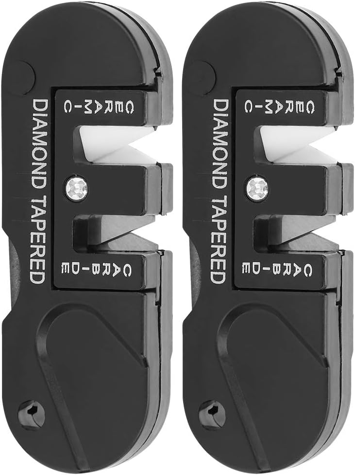 Portable Pre‑Set Carbides EDC Knife Sharpener, Tapered Rod Knife Sharpener, Diamond+Ceramic+Alloy 2 PCS 80x30x15mm for Family Daily Furniture Home Fishing