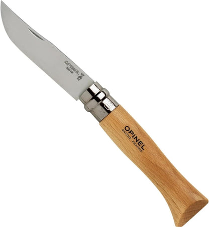 No. 08 INOX - Stainless Steel Folding Pocket Knife, Beechwood Handle | Sustainable Beech Wood, European Stainless Steel, Lightweight, Virobloc Collar, Iconic Design, Made in France