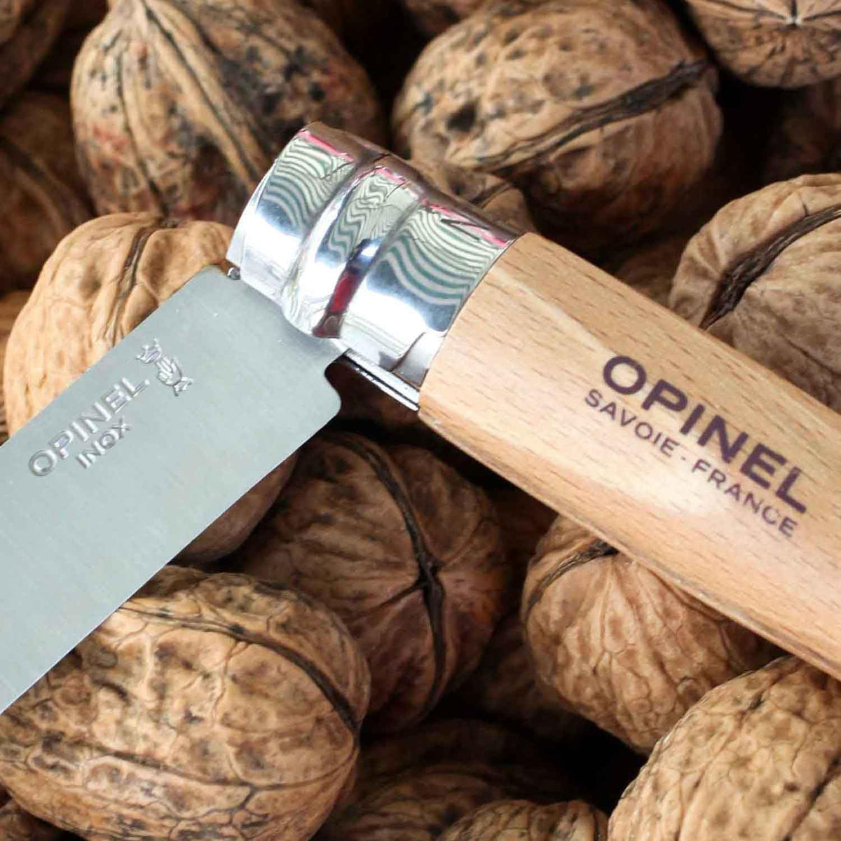 No. 08 INOX - Stainless Steel Folding Pocket Knife, Beechwood Handle | Sustainable Beech Wood, European Stainless Steel, Lightweight, Virobloc Collar, Iconic Design, Made in France