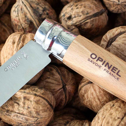 No. 08 INOX - Stainless Steel Folding Pocket Knife, Beechwood Handle | Sustainable Beech Wood, European Stainless Steel, Lightweight, Virobloc Collar, Iconic Design, Made in France