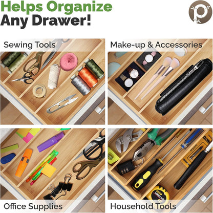 Silverware Organizer - Small Extra-Deep Wooden Kitchen Drawer Organizer Divider for Spoons, Forks, Knives & Cutleries - 5 Slots