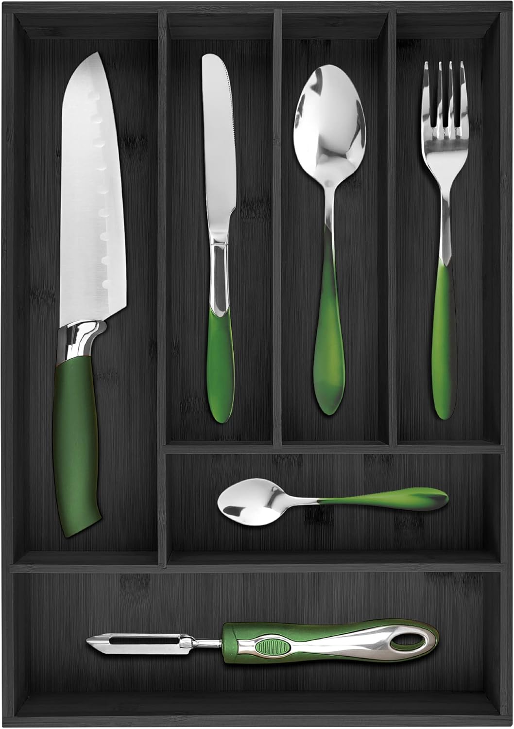 Silverware Organizer - Small Extra-Deep Wooden Kitchen Drawer Organizer Divider for Spoons, Forks, Knives & Cutleries - 5 Slots