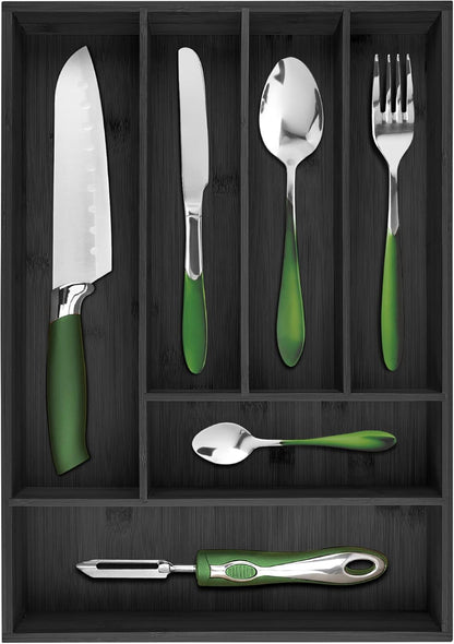 Silverware Organizer - Small Extra-Deep Wooden Kitchen Drawer Organizer Divider for Spoons, Forks, Knives & Cutleries - 5 Slots