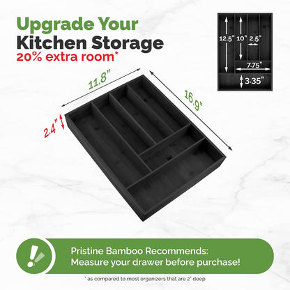 Silverware Organizer - Small Extra-Deep Wooden Kitchen Drawer Organizer Divider for Spoons, Forks, Knives & Cutleries - 5 Slots