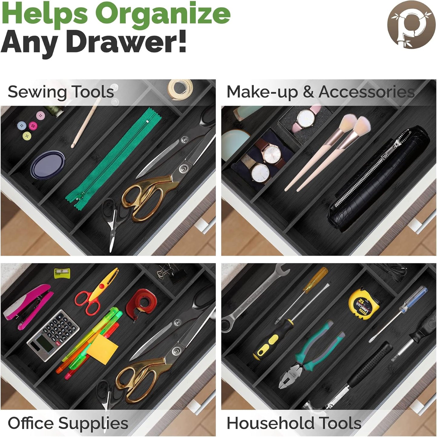 Silverware Organizer - Small Extra-Deep Wooden Kitchen Drawer Organizer Divider for Spoons, Forks, Knives & Cutleries - 5 Slots