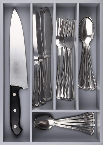 Silverware Organizer - Small Extra-Deep Wooden Kitchen Drawer Organizer Divider for Spoons, Forks, Knives & Cutleries - 5 Slots