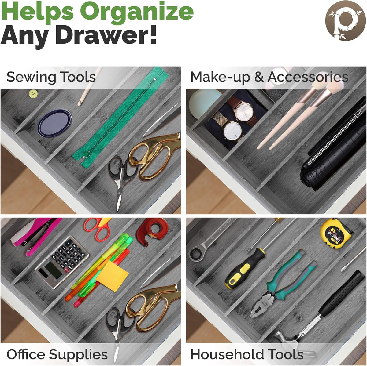 Silverware Organizer - Small Extra-Deep Wooden Kitchen Drawer Organizer Divider for Spoons, Forks, Knives & Cutleries - 5 Slots