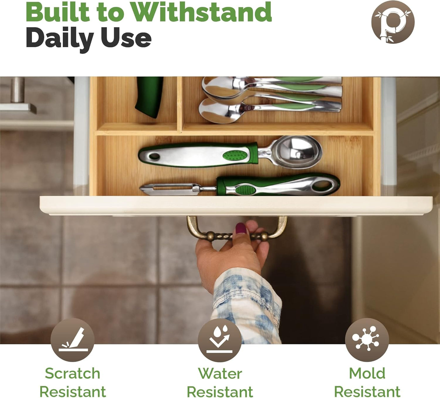 Silverware Organizer - Small Extra-Deep Wooden Kitchen Drawer Organizer Divider for Spoons, Forks, Knives & Cutleries - 5 Slots