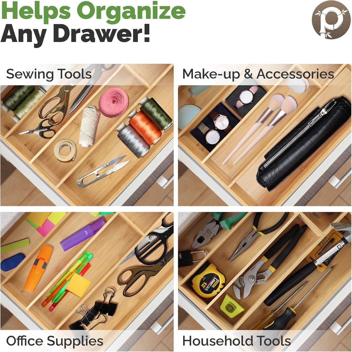 Silverware Organizer - Small Extra-Deep Wooden Kitchen Drawer Organizer Divider for Spoons, Forks, Knives & Cutleries - 5 Slots