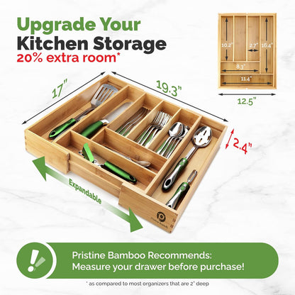 Silverware Organizer - Small Extra-Deep Wooden Kitchen Drawer Organizer Divider for Spoons, Forks, Knives & Cutleries - 5 Slots