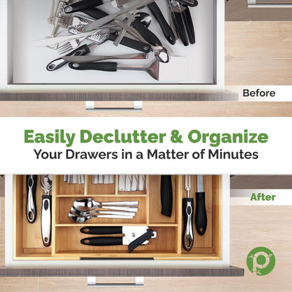 Silverware Organizer - Small Extra-Deep Wooden Kitchen Drawer Organizer Divider for Spoons, Forks, Knives & Cutleries - 5 Slots