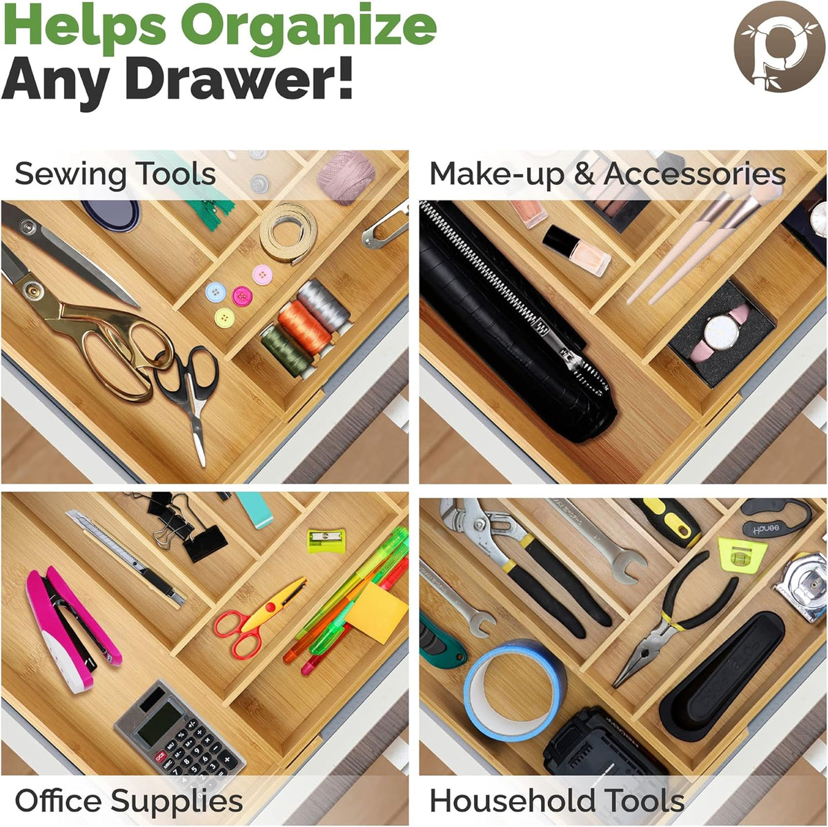 Silverware Organizer - Small Extra-Deep Wooden Kitchen Drawer Organizer Divider for Spoons, Forks, Knives & Cutleries - 5 Slots