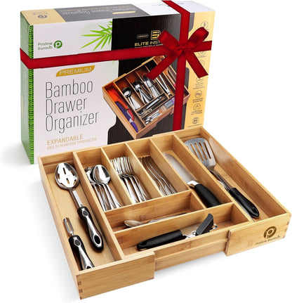 Silverware Organizer - Small Extra-Deep Wooden Kitchen Drawer Organizer Divider for Spoons, Forks, Knives & Cutleries - 5 Slots
