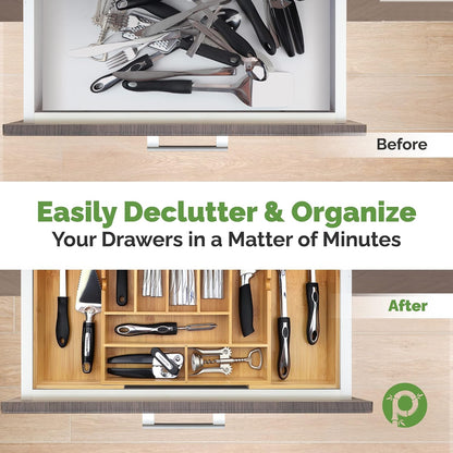 Silverware Organizer - Small Extra-Deep Wooden Kitchen Drawer Organizer Divider for Spoons, Forks, Knives & Cutleries - 5 Slots