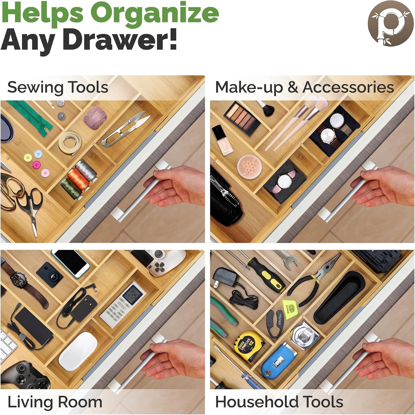 Silverware Organizer - Small Extra-Deep Wooden Kitchen Drawer Organizer Divider for Spoons, Forks, Knives & Cutleries - 5 Slots