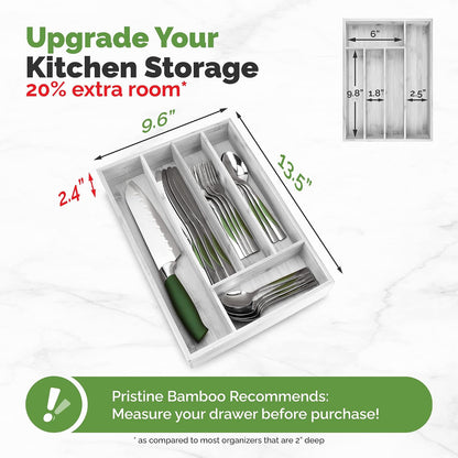 Silverware Organizer - Small Extra-Deep Wooden Kitchen Drawer Organizer Divider for Spoons, Forks, Knives & Cutleries - 5 Slots