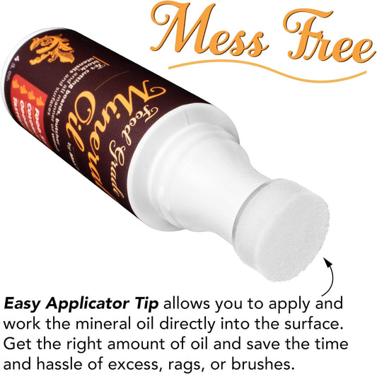 Easy-Applicator Mineral Oil for Cutting Boards and All Wood Care, Ultrapure Food Grade (4oz with Foam Applicator Tip) Made in USA