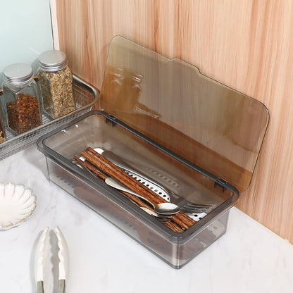 Cabilock Silverware Organizer with Lid Covered Silverware Tray for Drawer and Countertop,Uensil Drawer Organizer Flatware Storage Box for Chopsticks Spoons Forks Knives Holder